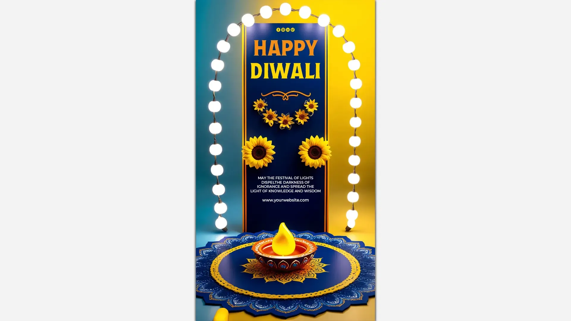 Bright and Bold Diwali Greetings Card Template PSD for Instagram Story